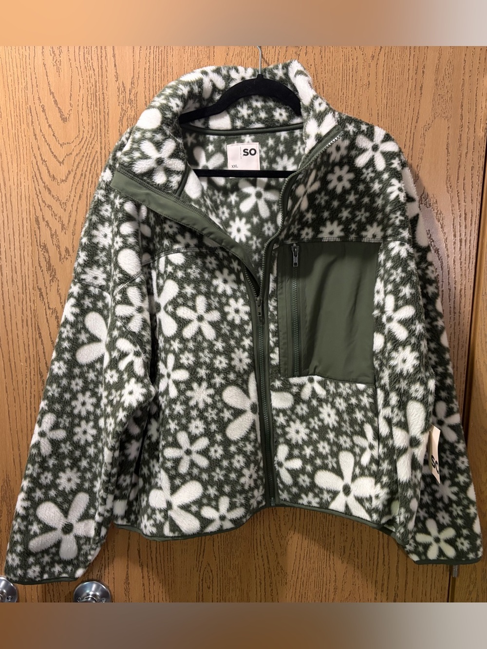 SO Olive Green and White Floral Fleece Jacket - Picture 5 of 7